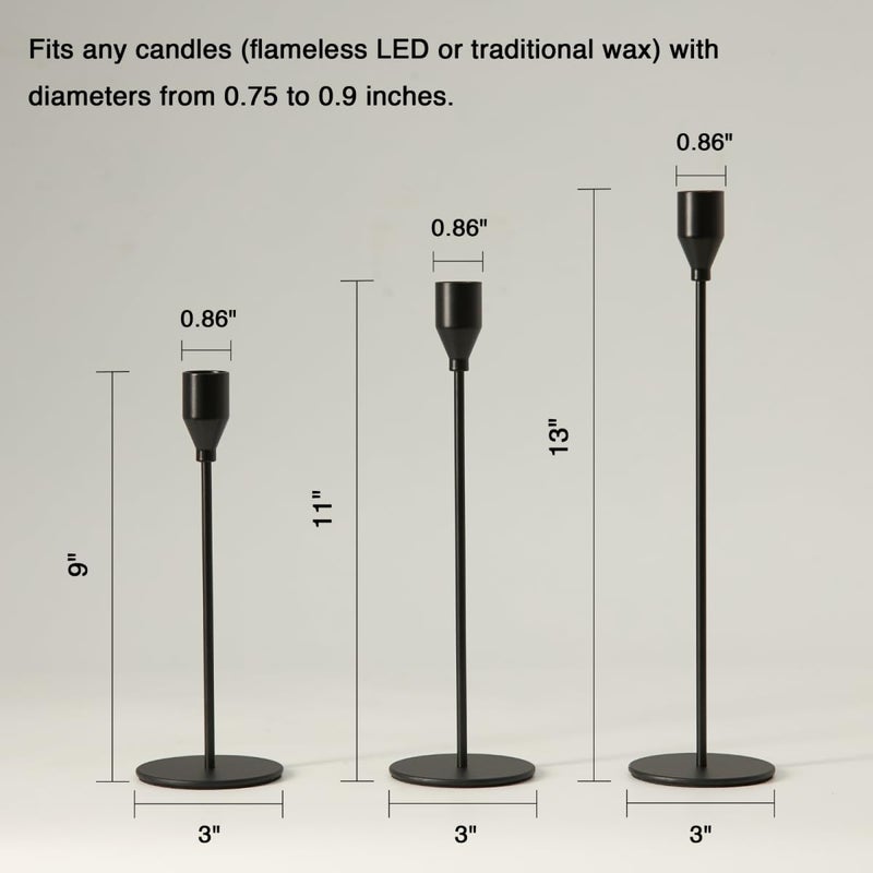 Pickood Solid Iron Taper Candle Holders Set of 3 - Modern Matte Black Candlesticks (9/11/13 Inch), Weighted & Rust-Proof Metal Candle Stand for Fireplace Table Centerpiece - Image 5