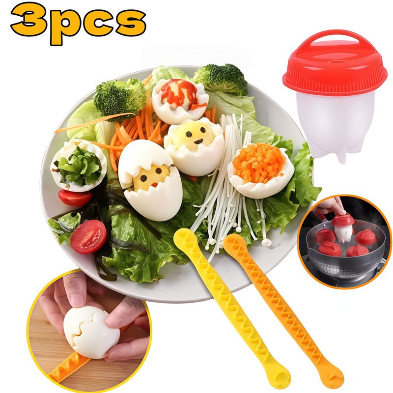 3 Piece Set Floral Egg Cutter And Yolk Separator Steamer Kitchen Tool - Image 1