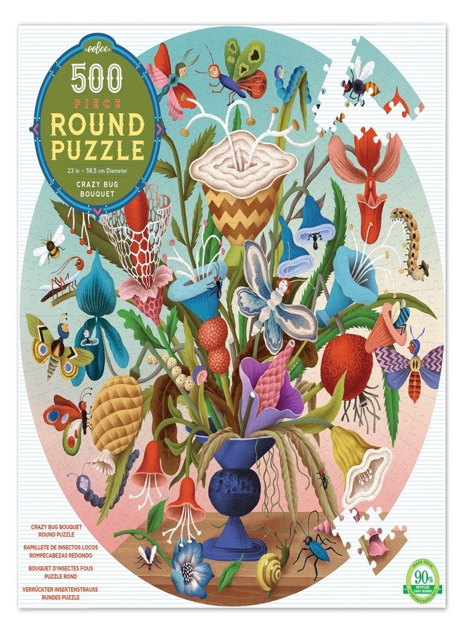 eeBoo: Piece and Love Crazy Bug Bouquet 500 Piece Round Jigsaw Puzzle, High Quality Jigsaw Puzzle for Adults and Families, Includes Glossy and Sturdy Pieces - Image 2