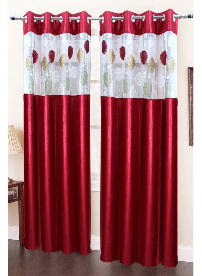 Homefab India 2 Piece RusselNet Eyelet Door Curtain - 7ft, Maroon - Image 1