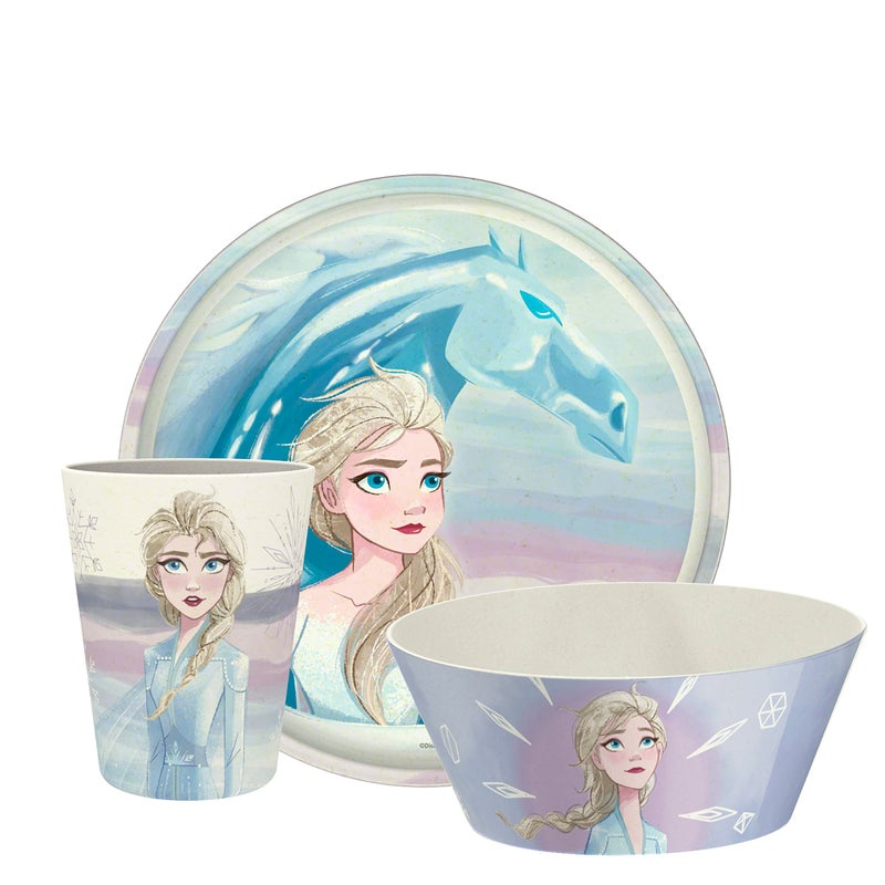 Zak Designs Zak Designs Disney Frozen 2 Kids Dinnerware Set 3 Pieces Durable and Sustainable Melamine Bamboo Plate Bowl and Tumbler are Perfect For Dinner Time With Family Anna Elsa Olaf 