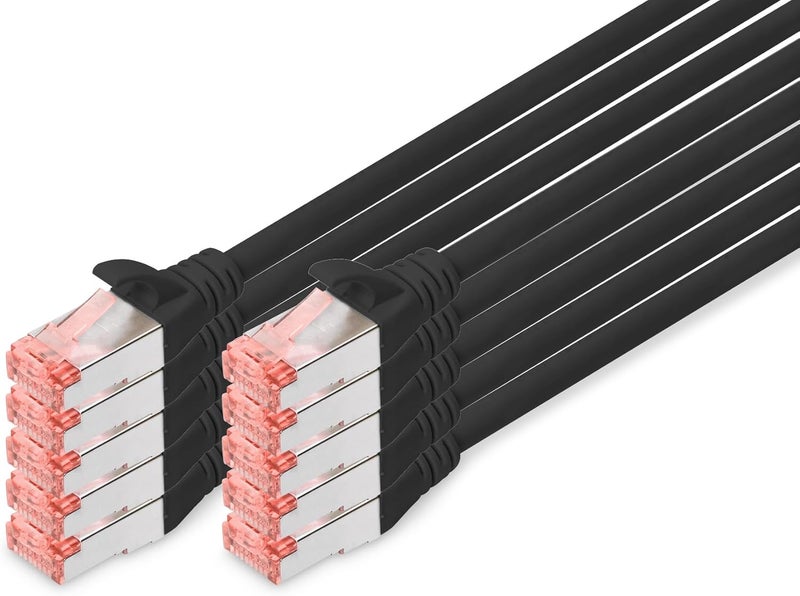 Digitus كابل LAN الفئة 6 بطول 0.5 م - عبوة من 10 - كابل شبكة RJ45 - محمي S/FTP - متوافق مع الفئة 6A والفئة 7 - أسود - Image 1