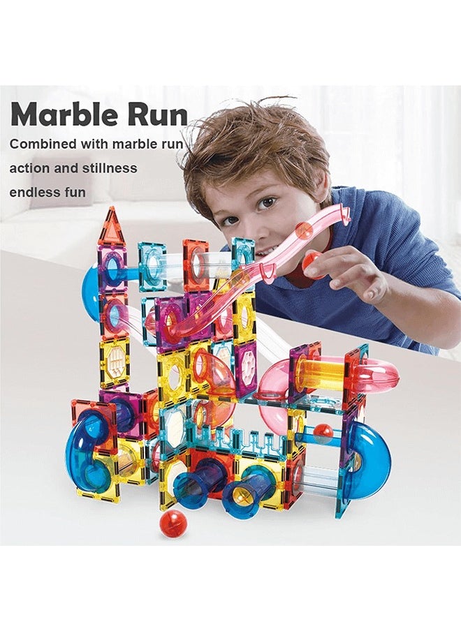 Magnetic Tiles 136 Pcs and Marble Run Set - STEM Toys Building Blocks for Kids Ages 3 and Up - Compatible with Major Brands - Idea Gift for Kids with Enlightenment Stickers Creative Guide
