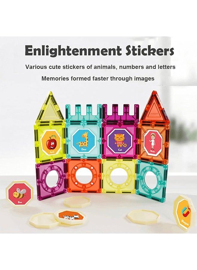 Magnetic Tiles 136 Pcs and Marble Run Set - STEM Toys Building Blocks for Kids Ages 3 and Up - Compatible with Major Brands - Idea Gift for Kids with Enlightenment Stickers Creative Guide