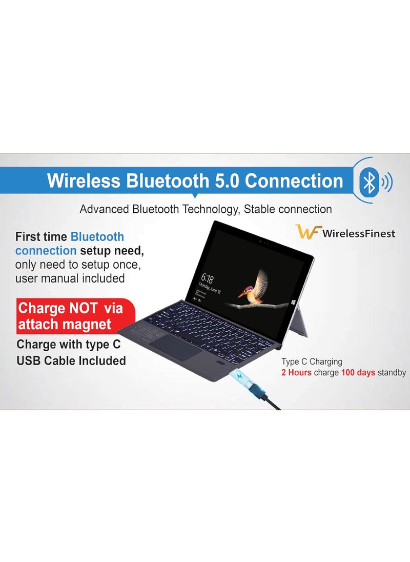 Rock Pow - Arabic Wireless Keyboard Type Cover Trackpad Mouse Replacement for Microsoft Surface Pro 7 Pro 6 Pro 5 Pro 4 Pro 3 Bluetooth Keyboard 7-Color LED Backlit Ultra-Slim Rechargeable Battery Multi-Touch - Image 1
