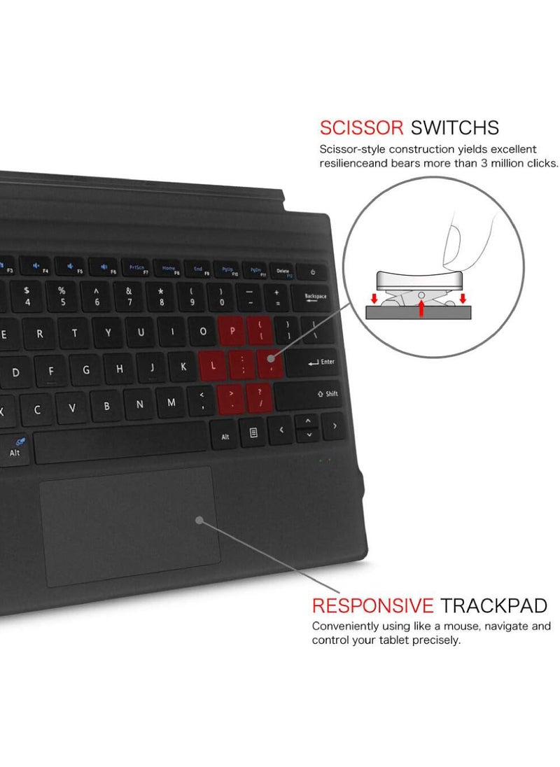 Rock Pow - Arabic Wireless Keyboard Type Cover Trackpad Mouse Replacement for Microsoft Surface Pro 7 Pro 6 Pro 5 Pro 4 Pro 3 Bluetooth Keyboard 7-Color LED Backlit Ultra-Slim Rechargeable Battery Multi-Touch - Image 1
