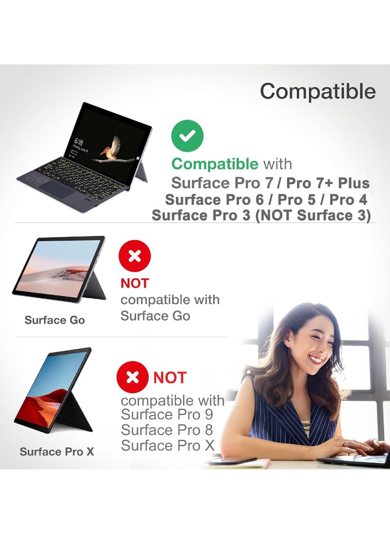 Rock Pow - Arabic Wireless Keyboard Type Cover Trackpad Mouse Replacement for Microsoft Surface Pro 7 Pro 6 Pro 5 Pro 4 Pro 3 Bluetooth Keyboard 7-Color LED Backlit Ultra-Slim Rechargeable Battery Multi-Touch - Image 1