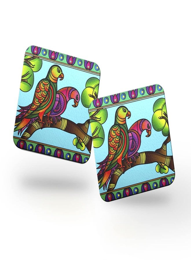 JIKRAA® Wooden Pack of 2 Square Shape Colorful Coasters | MDF Coasters for Home Kitchen, Office Desk (4 x 4 Inch) - Set of 2 (Design -1) - Image 1