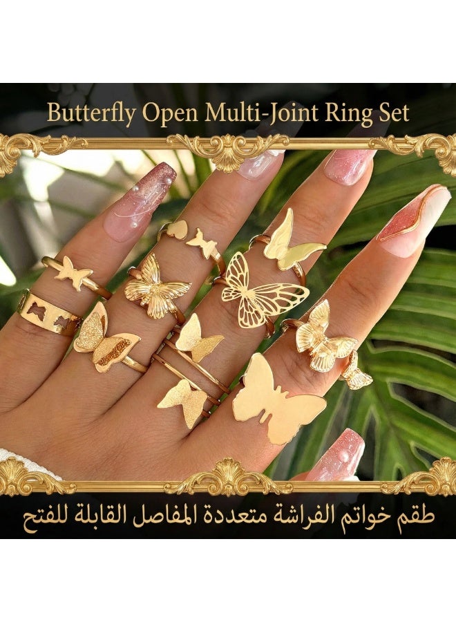 يوكانبي طقم خواتم الفراشة متعددة المفاصل القابلة للفتح – مجموعة عشر قطع بتصميم القلب العصرية - Image 1