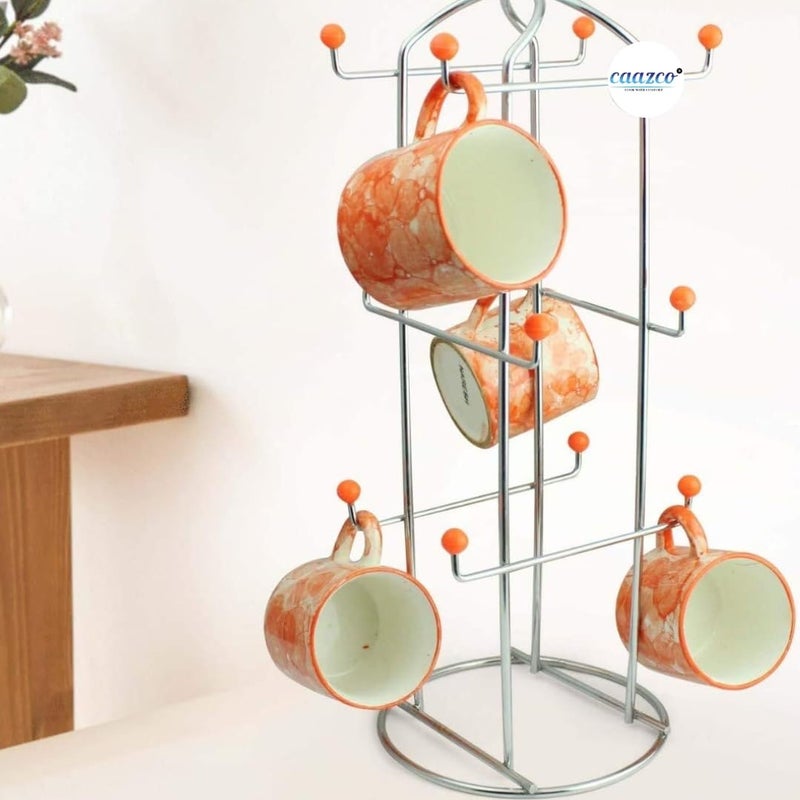 Caazco Presents Stainless Steel Heavy Quality Tabletop Cup Stand For 12 Cups Tiered Shelf Cup Stand For Kitchen Chrome Finish Cup Holder 12 Holders Silver 6 X 6 X 14 Inches - Image 4