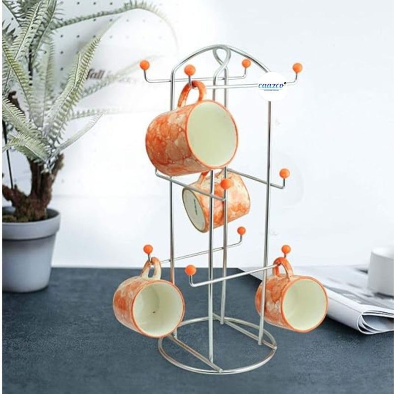 Caazco Presents Stainless Steel Heavy Quality Tabletop Cup Stand For 12 Cups Tiered Shelf Cup Stand For Kitchen Chrome Finish Cup Holder 12 Holders Silver 6 X 6 X 14 Inches - Image 1