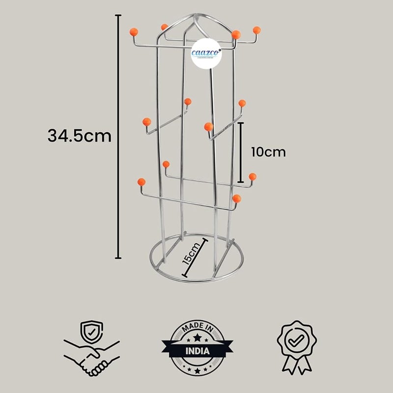 Caazco Presents Stainless Steel Heavy Quality Tabletop Cup Stand For 12 Cups Tiered Shelf Cup Stand For Kitchen Chrome Finish Cup Holder 12 Holders Silver 6 X 6 X 14 Inches - Image 3