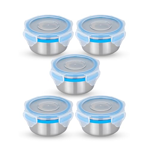 STEELLOCK Stainless Steel Airtight Container with Lid | Leakproof, BPA-Free | Multipurpose Food Storage Containers/Tiffin/Dabba for Office, School & Kitchen | SL-1101-set of 5, 150ml each, Blue - Image 1
