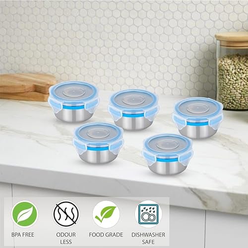 STEELLOCK Stainless Steel Airtight Container with Lid | Leakproof, BPA-Free | Multipurpose Food Storage Containers/Tiffin/Dabba for Office, School & Kitchen | SL-1101-set of 5, 150ml each, Blue - Image 3