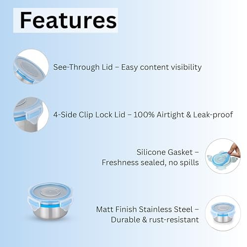 STEELLOCK Stainless Steel Airtight Container with Lid | Leakproof, BPA-Free | Multipurpose Food Storage Containers/Tiffin/Dabba for Office, School & Kitchen | SL-1101-set of 5, 150ml each, Blue - Image 5
