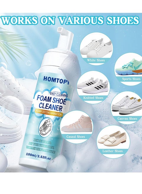100ml Foam Shoe Cleaner for Non-washing Decontamination and Whitening of Sports Shoe Sneakers White Shoes Microfiber Shoe and Cloth Shoes Cleaning