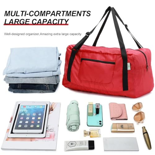 HOLYLUCK Foldable Travel Duffel Bag For Women & Men Luggage Great for Gym (Red) - Image 5