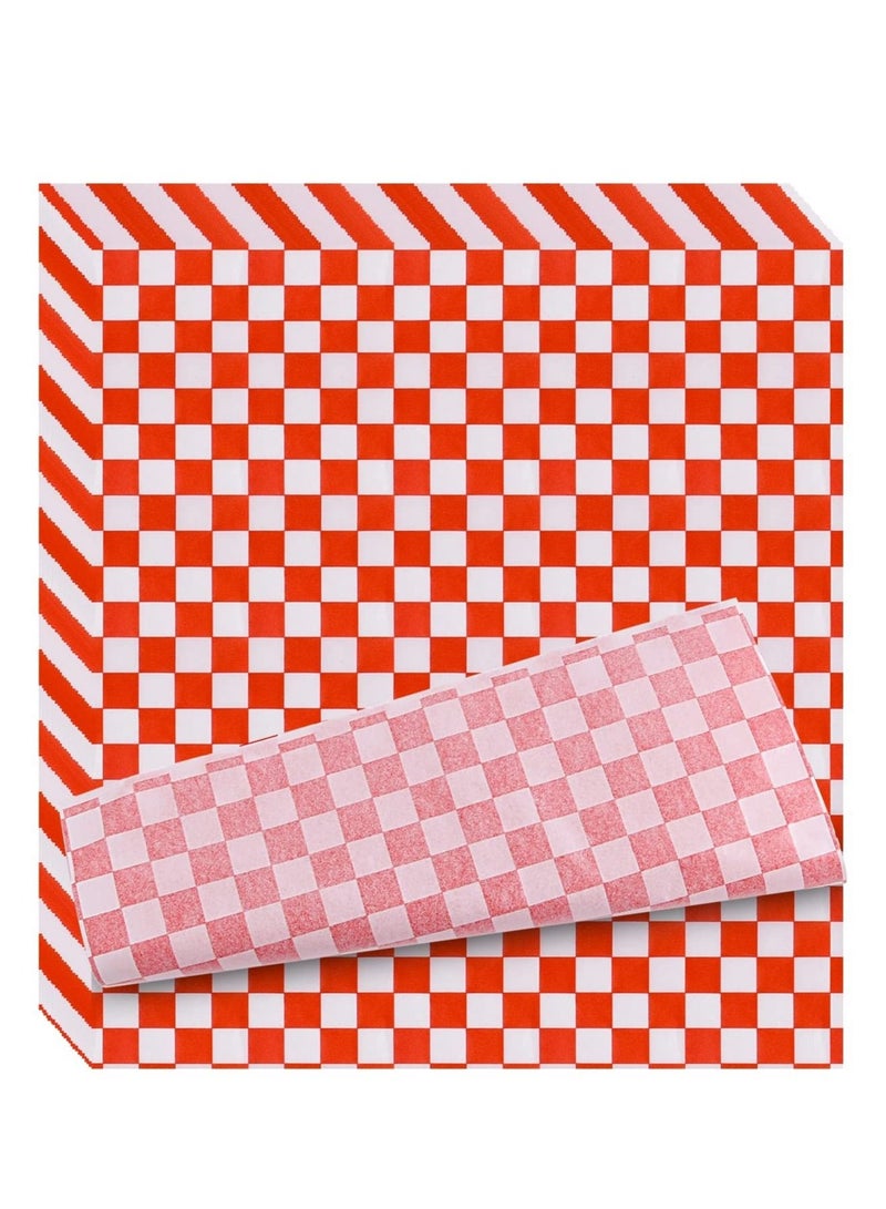 Excefore 100 Sheets Checkered Dry Waxed Deli Paper Food Wrap Paper Cake Wrappers Grease-Resistant Deli Sandwich Wrap Paper Waterproof Wax Wrapping Paper for Hamburger/Pizza/Bread/Meat (11.02x10.23Inch) - Image 1