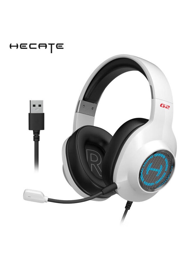 EDIFIER سماعة الألعاب الاحترافية Edifier Hecate G2 إصدار USB 7.1، سماعات أذن E-Sports، سماعة كمبيوتر فوق الأذن للدروس عبر الإنترنت والمكتب، مع ميكروفون، تحكم سلكي، أبيض - Image 1