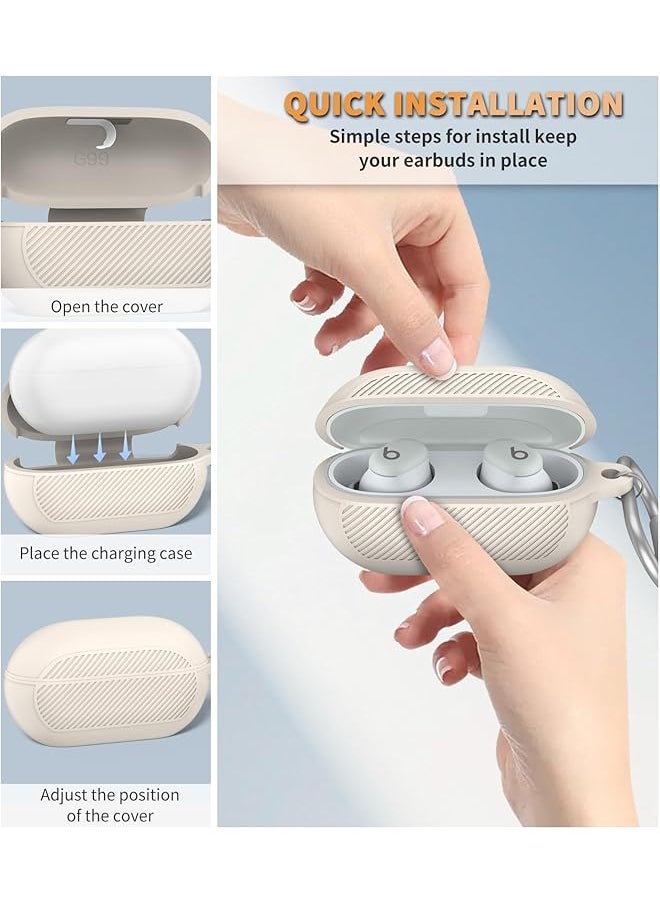 erorex - For Beats Solo Buds 2024 Case Cover With Cleaner Kit Soft Silicone Shockproof Protective Cover Compatible With Beats Solo Buds True Wireless Earbuds Charging Case With Carabiner Apricot - Image 1