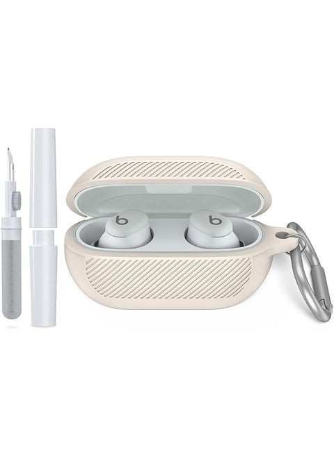 For Beats Solo Buds 2024 Case Cover With Cleaner Kit Soft Silicone Shockproof Protective Cover Compatible With Beats Solo Buds True Wireless Earbuds Charging Case With Carabiner Apricot