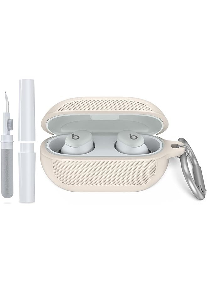 erorex - For Beats Solo Buds 2024 Case Cover With Cleaner Kit Soft Silicone Shockproof Protective Cover Compatible With Beats Solo Buds True Wireless Earbuds Charging Case With Carabiner Apricot - Image 1