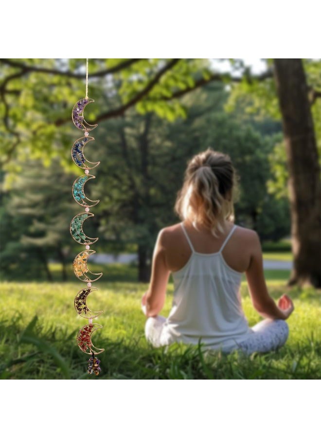 Dreamocean 7 Chakra Healing Crystals Hanging Ornament，Handmade Tree of Life Chakra Stones Moon Natrual Gemstones Wall Hanging Ornaments for Home Decor Yoga Meditation(7 Moon Crystal Tree) - Image 3