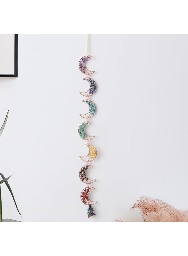 Dreamocean 7 Chakra Healing Crystals Hanging Ornament，Handmade Tree of Life Chakra Stones Moon Natrual Gemstones Wall Hanging Ornaments for Home Decor Yoga Meditation(7 Moon Crystal Tree) - Image 1