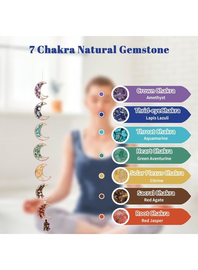 Dreamocean 7 Chakra Healing Crystals Hanging Ornament，Handmade Tree of Life Chakra Stones Moon Natrual Gemstones Wall Hanging Ornaments for Home Decor Yoga Meditation(7 Moon Crystal Tree) - Image 2