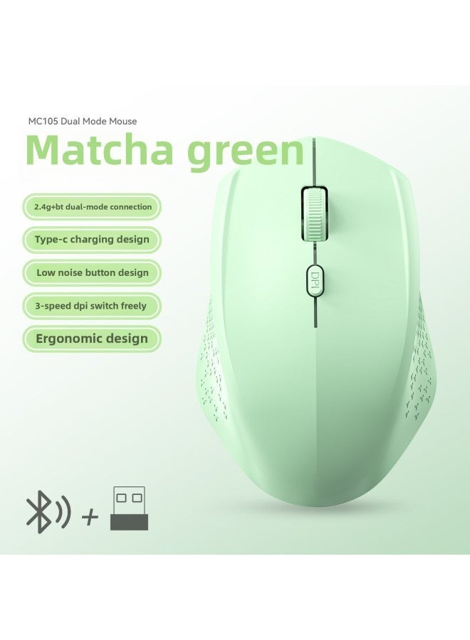 Direct Charging Wireless Mouse Mute Bluetooth 2.4G Dual-mode For Apple Huawei Notes-Color:Charging Green (2.4G Bluetooth) - Image 1