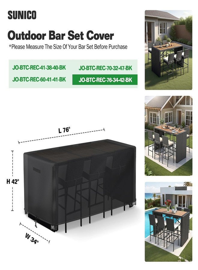 SUNICO 7 Piece Outdoor Bar Height Dining Set Cover with Split Zipper, Heavy Duty 600D Oxford Fabric Outdoor Bar Cover for 6 Person 76'' Long Outdoor Wicker Bar Height Dining Set, 76"L x 34"W x 42"H - Image 3