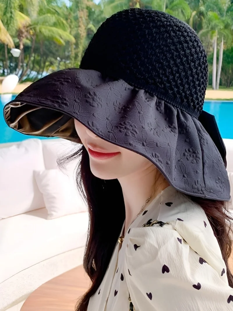 تيزجيلسين Women's Wide Brim UV Protection Bow Foldable Hat