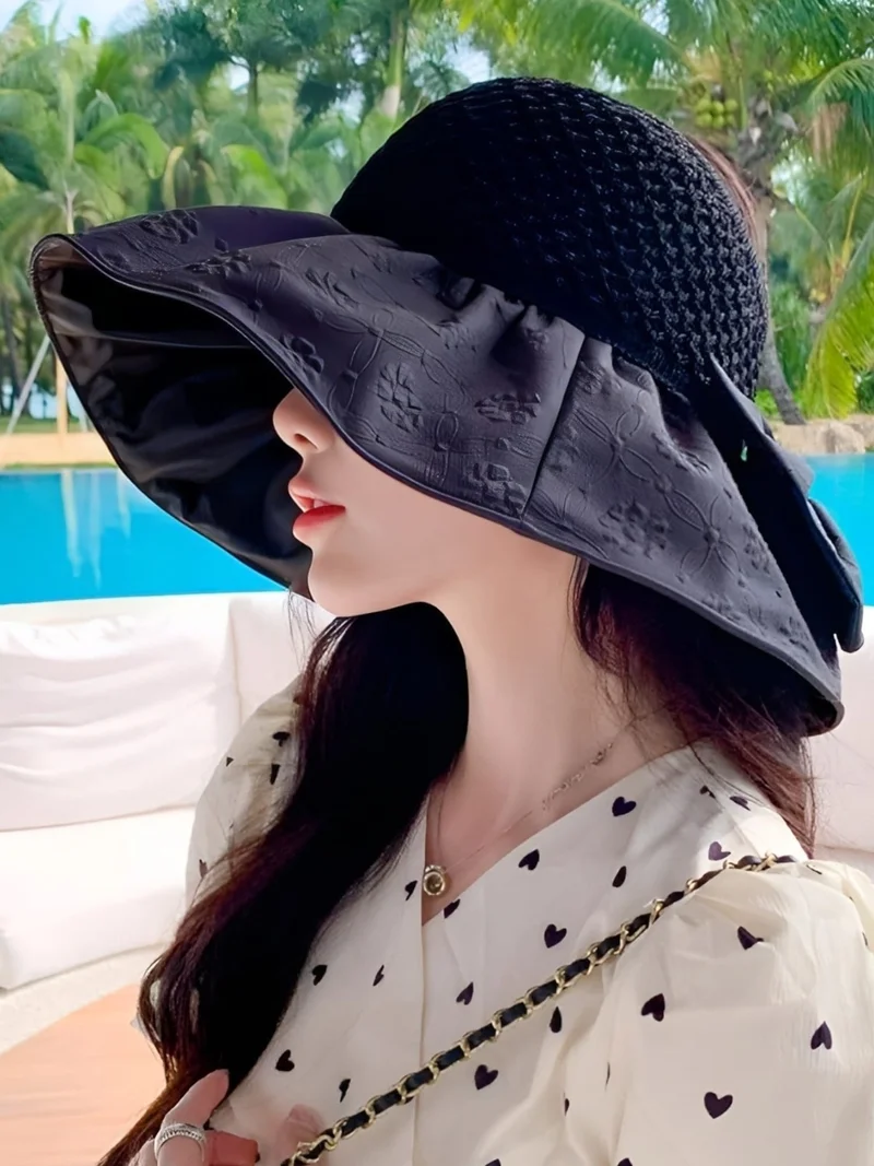 تيزجيلسين Women's Wide Brim UV Protection Bow Foldable Hat