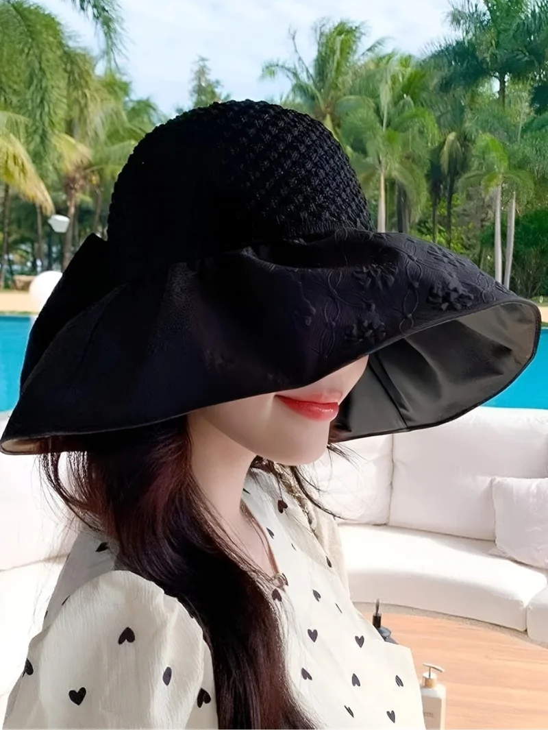 تيزجيلسين Women's Wide Brim UV Protection Bow Foldable Hat