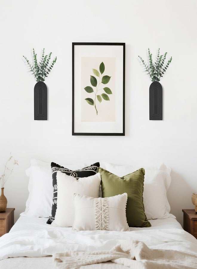 داهي مزهرية جدارية خشبية من داهي مع أوكالبتوس صناعي، عبوة من قطعتين، مزهرية معلقة للنباتات الداخلية الصناعية، ديكور جداري عصري بوهيمي ريفي للحمام وغرفة النوم والمطبخ والمكتب والمنزل، أسود - Image 3