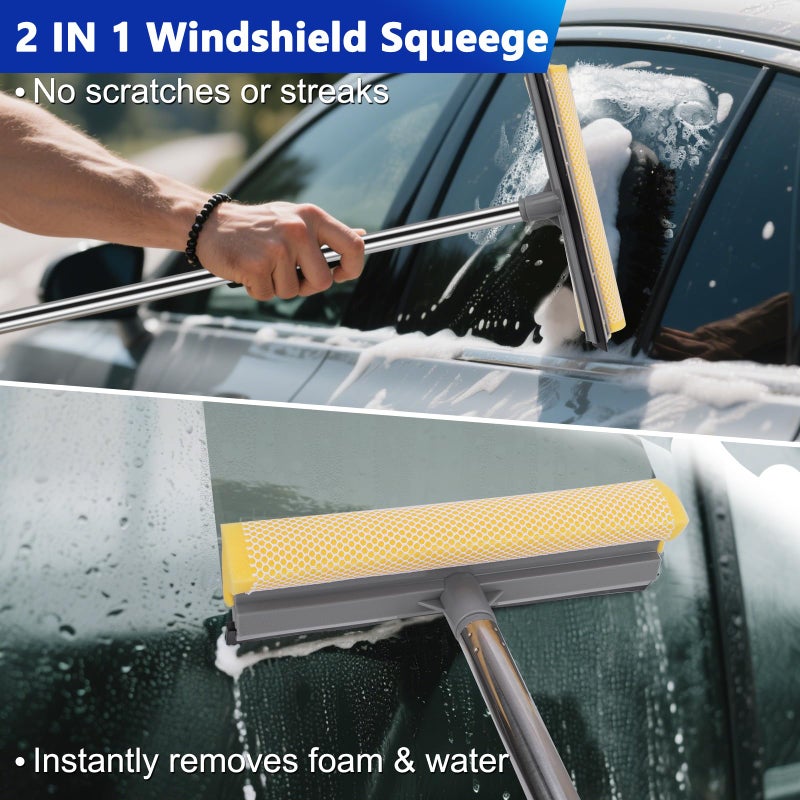 THINKWORK Car Wash Kit, Car Washing Brush with Long Handle, Extendable Car Wash Brush Mop with 2-in-1 Windshield Squeegee and 9Pcs Detailing Brushes, Gray Car Detailing Kit Gift for Men - Image 5