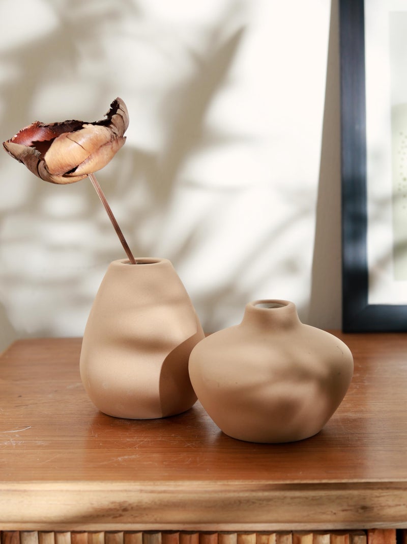 Craftribal Handmade Ceramic Decorative Brown Flower Bud Vases Set of 2| Minimalist Matte Finish, Modern Home Dcor Accent for Living Room, Flowers, Bedroom, Office & Gifting - Image 1