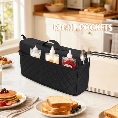 CROTIRAD Cute Slim Toaster Dust Cover Compatible with Bella 2 slice slim toaster, Hanging Thin Bread Maker Cover for Bella with Pockets and Elastic Band, Quilted Black - Image 3