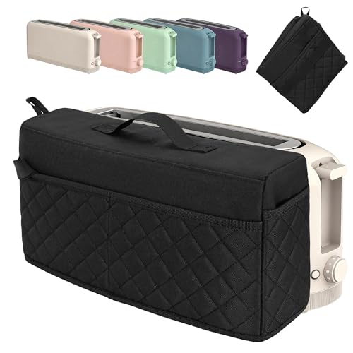 CROTIRAD Cute Slim Toaster Dust Cover Compatible with Bella 2 slice slim toaster, Hanging Thin Bread Maker Cover for Bella with Pockets and Elastic Band, Quilted Black - Image 1