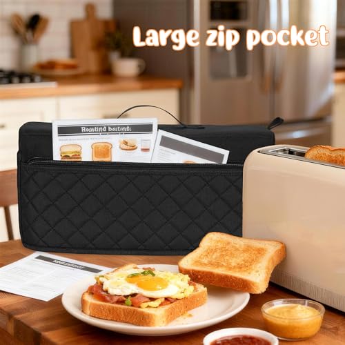 CROTIRAD Cute Slim Toaster Dust Cover Compatible with Bella 2 slice slim toaster, Hanging Thin Bread Maker Cover for Bella with Pockets and Elastic Band, Quilted Black - Image 4