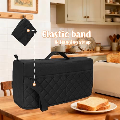 CROTIRAD Cute Slim Toaster Dust Cover Compatible with Bella 2 slice slim toaster, Hanging Thin Bread Maker Cover for Bella with Pockets and Elastic Band, Quilted Black - Image 5