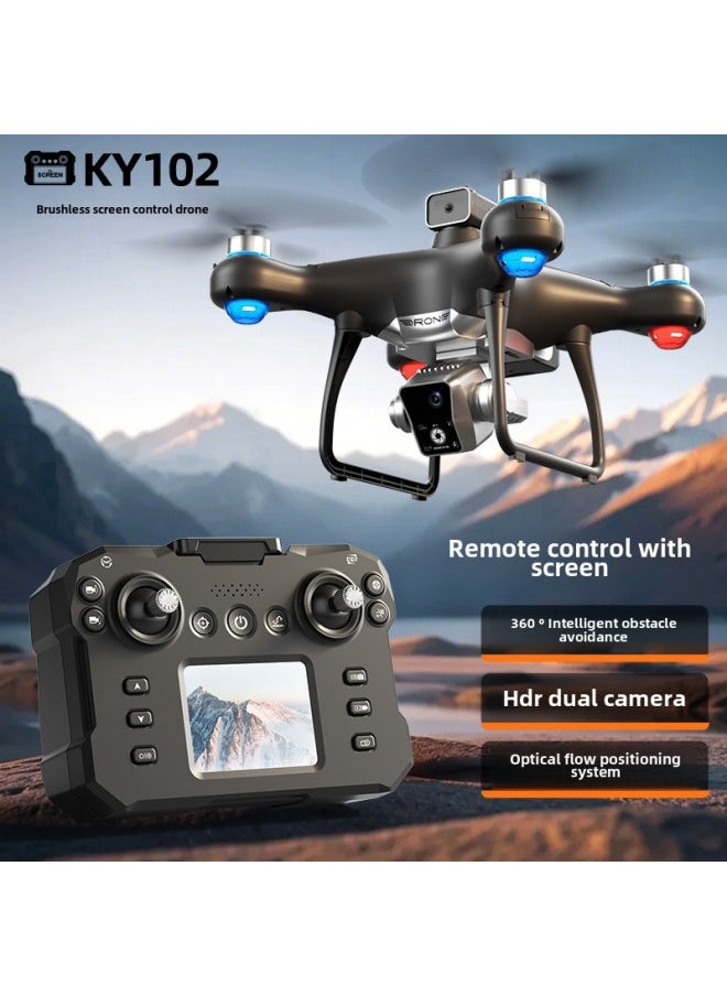 Generic - KY102 Brushless Unmanned Aerial Vehicle Screen-controlled Electronic Control Aerial Photography Quadcopter Optical Flow Obstacle Avoidance Remote Control Aircraft-Color:Black -1 Electric Version - Image 1