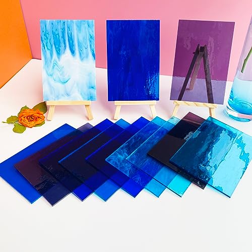 ILLUCKAI 12 Sheets Fusible Stained Glass Sheet COE 96, 4 x 6 inch Fused Glass Supplies Blue and Purple Selection, Glass Fusing Supplies for Fused Glass Crafts Stained Glass Projects and Mosaics - Image 2