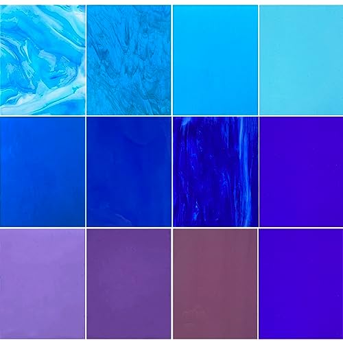 ILLUCKAI 12 Sheets Fusible Stained Glass Sheet COE 96, 4 x 6 inch Fused Glass Supplies Blue and Purple Selection, Glass Fusing Supplies for Fused Glass Crafts Stained Glass Projects and Mosaics - Image 1