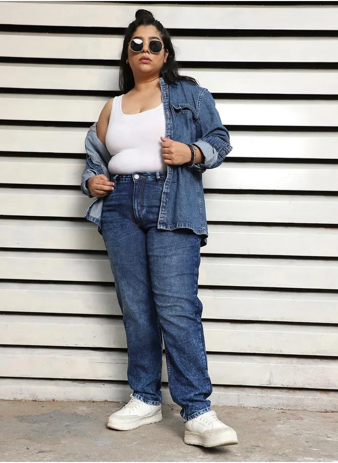 HIGH STAR Plus Size Slim Fit High Rise Clean Look Faded Jeans