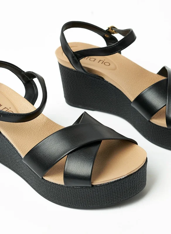 بيرا ريو Beira Rio Ladies Wedge Sandals Black | Made In Brazil