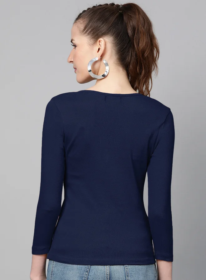 SASSAFRAS Ribbed Notch Neck Long Sleeve Top