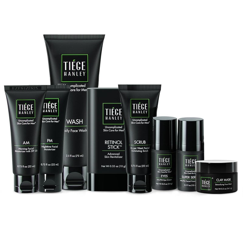 tiege hanley Tiege Hanley Mens Skin Care Set Rejuvenation Skin Care Routine for Men System Level 5  Mens Skincare Set Face Wash Scrub Moisturizer Eye Cream Serum Clay Mask Retinol Stick  PM Moisturizer 