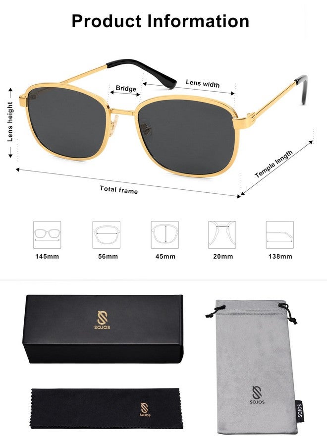 سوجوز نظارة شمسية مستطيلة مستقطبة للنساء والرجال بإطار مستطيل على طراز التسعينيات Sj1225، إطار ذهبي/عدسات رمادية - Image 5