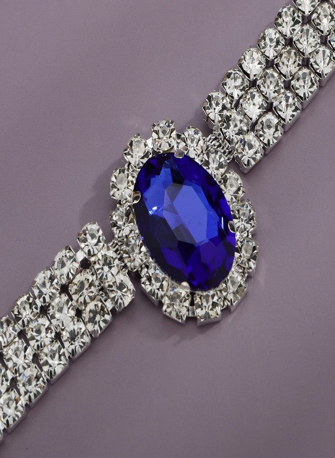 يرتير قلادة YERTTER عتيقة الحجم مرصعة بأحجار الراين والياقوت الأزرق، سلسلة فضية، قلادة كريستال زرقاء، قلادة تشوكر، سلسلة قابلة للتعديل للنساء في الحفلات والنوادي الموسيقية (فضي 4) - Image 5